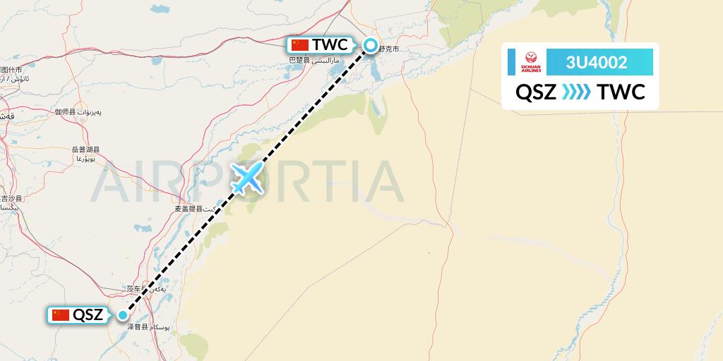 3U4002 Sichuan Airlines Flight Map: Hotan to Kashgar