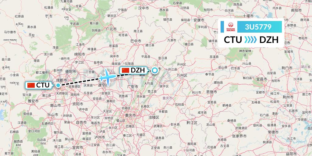 3U5779 Sichuan Airlines Flight Map: Chengdu to Dazhou