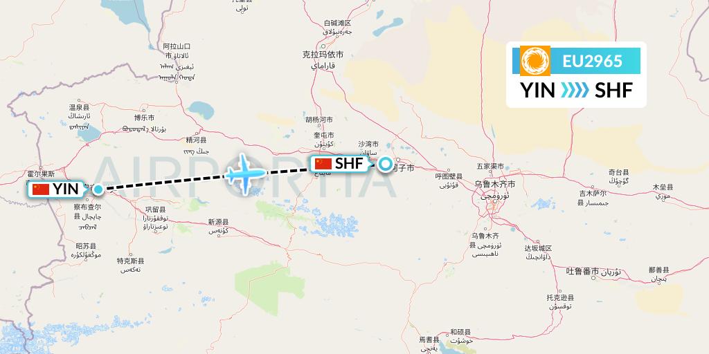 EU2965 Chengdu Airlines Flight Map: Yining to Shihezi