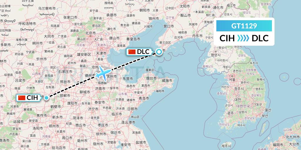 GT1129 Air Guilin Flight Map: Changzhi to Dalian
