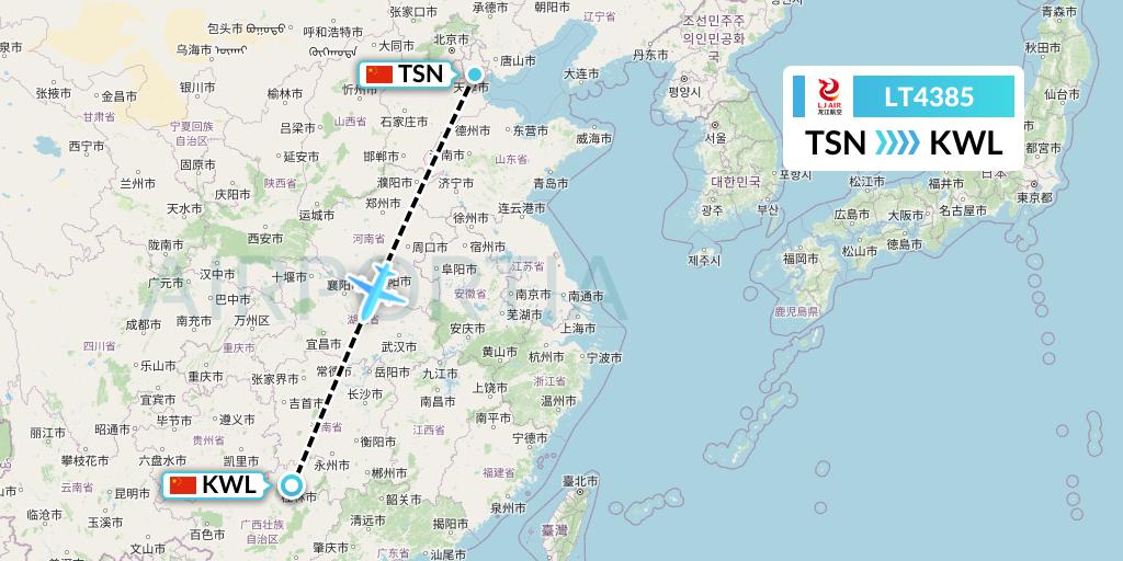 LT4385 LongJiang Airlines Flight Map: Tianjin to Guilin