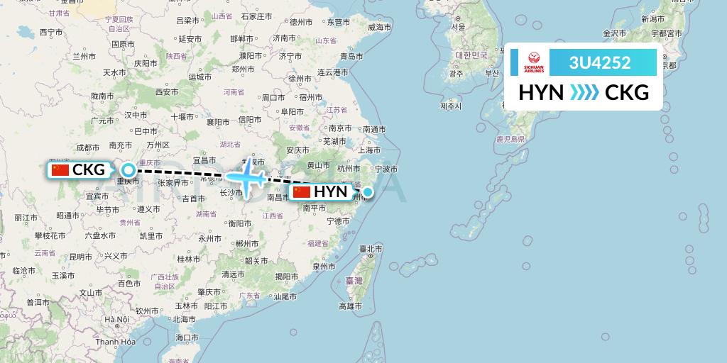 3U4252 Sichuan Airlines Flight Map: Huangyan to Chongqing