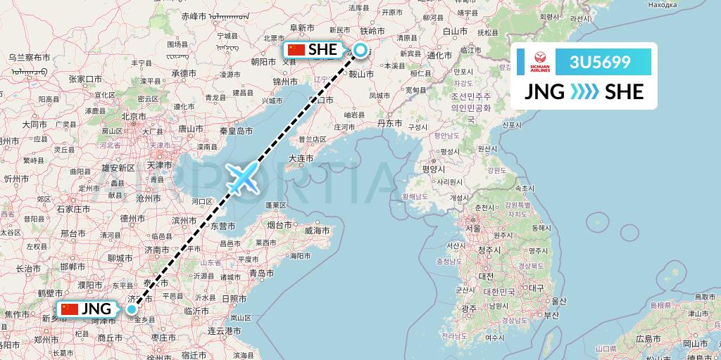 3U5699 Sichuan Airlines Flight Map: Jining to Shenyang