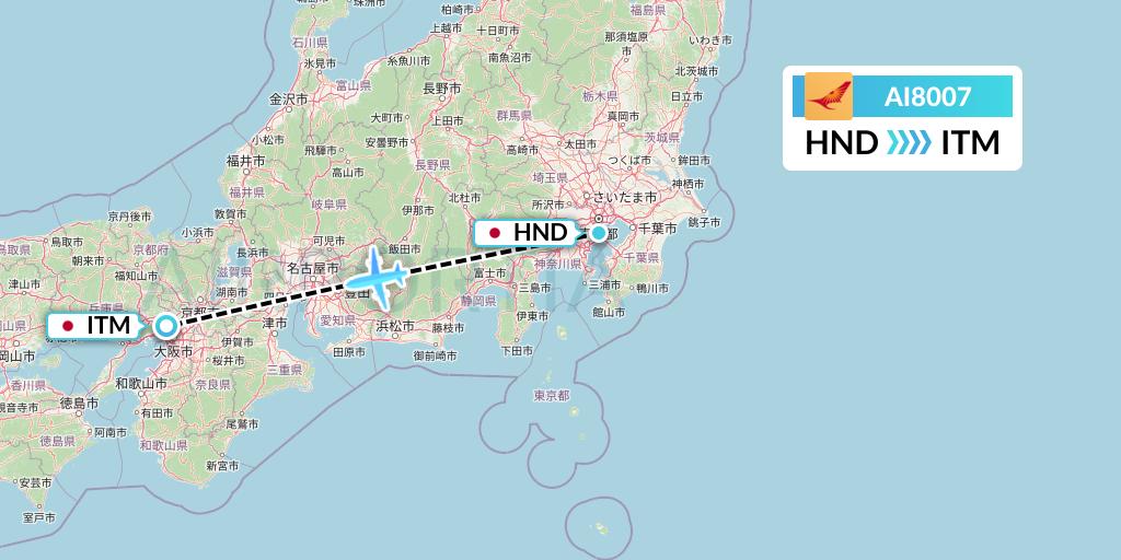 AI8007 Air India Flight Map: Tokyo to Osaka