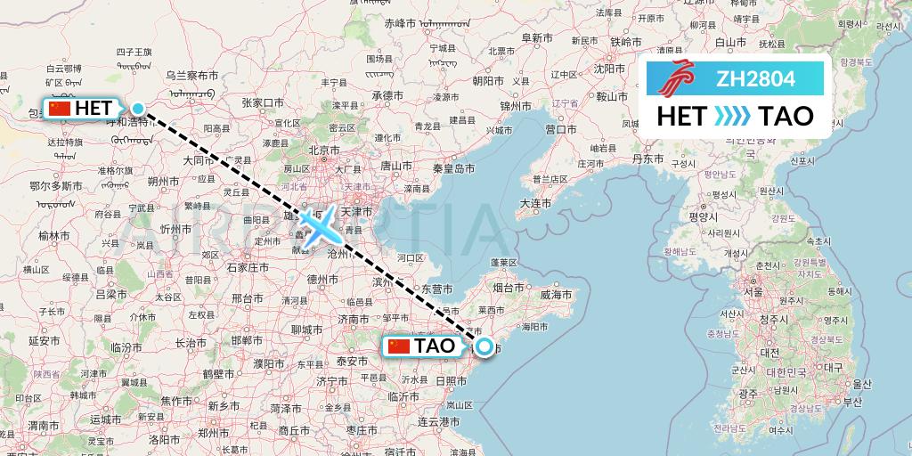 ZH2804 Shenzhen Airlines Flight Map: Hohhot to Qingdao