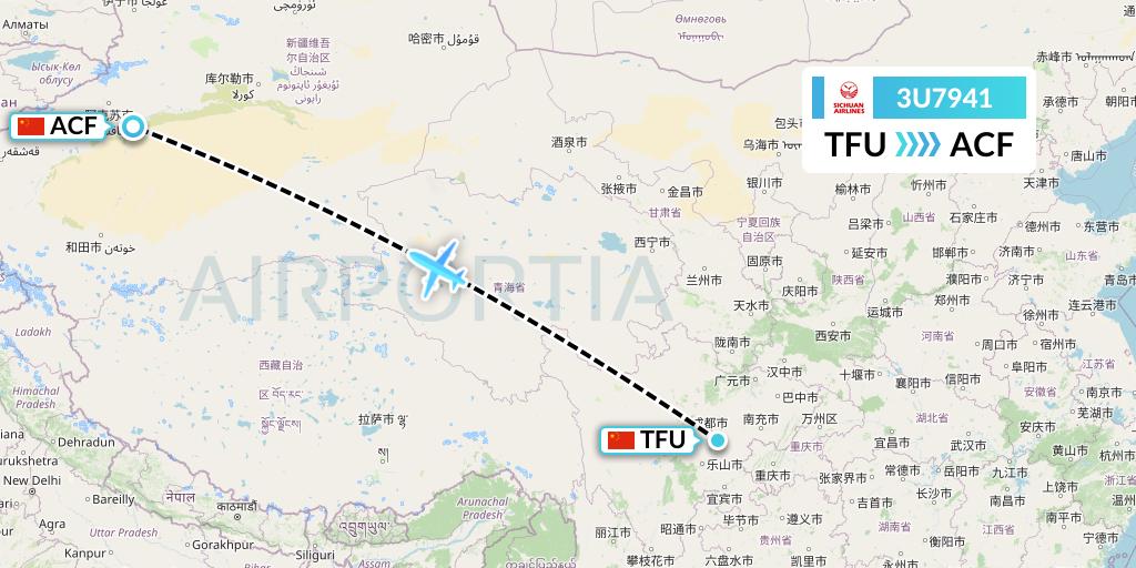 3U7941 Sichuan Airlines Flight Map: Chengdu to Aksu