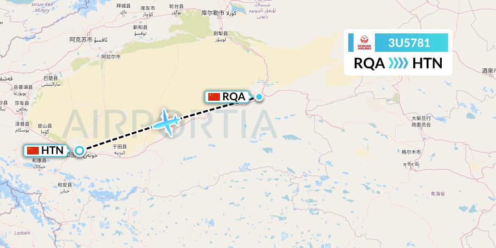 3U5781 Sichuan Airlines Flight Map: Korla to Hotan