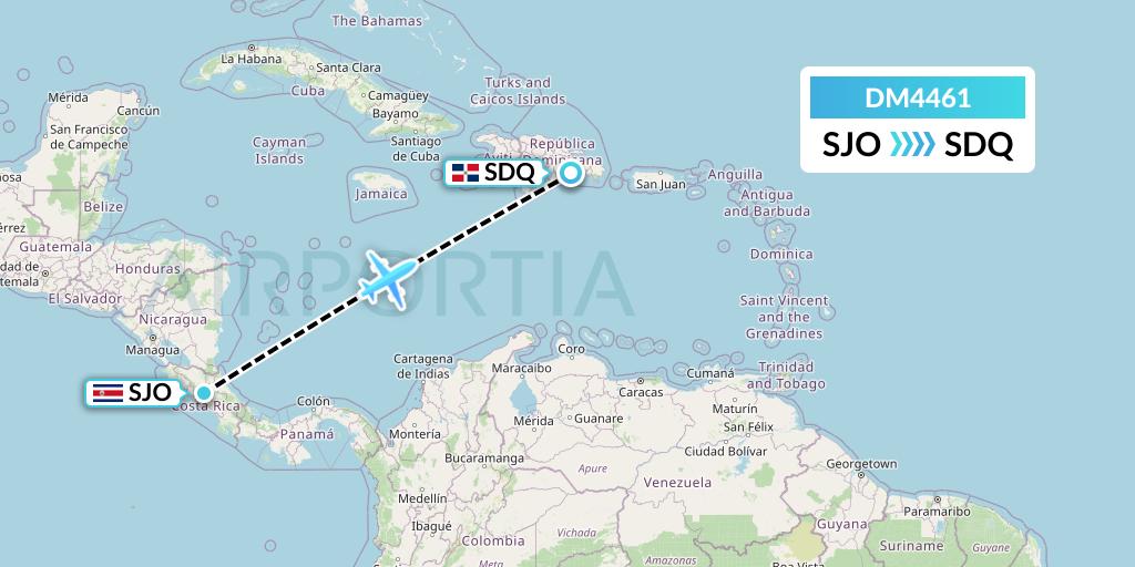 DM4461 Arajet Flight Map: San Jose to Santo Domingo