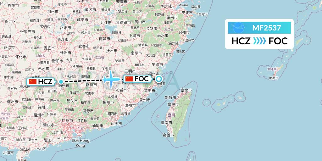 MF2537 Xiamen Airlines Flight Map: Shaoguan to Fuzhou