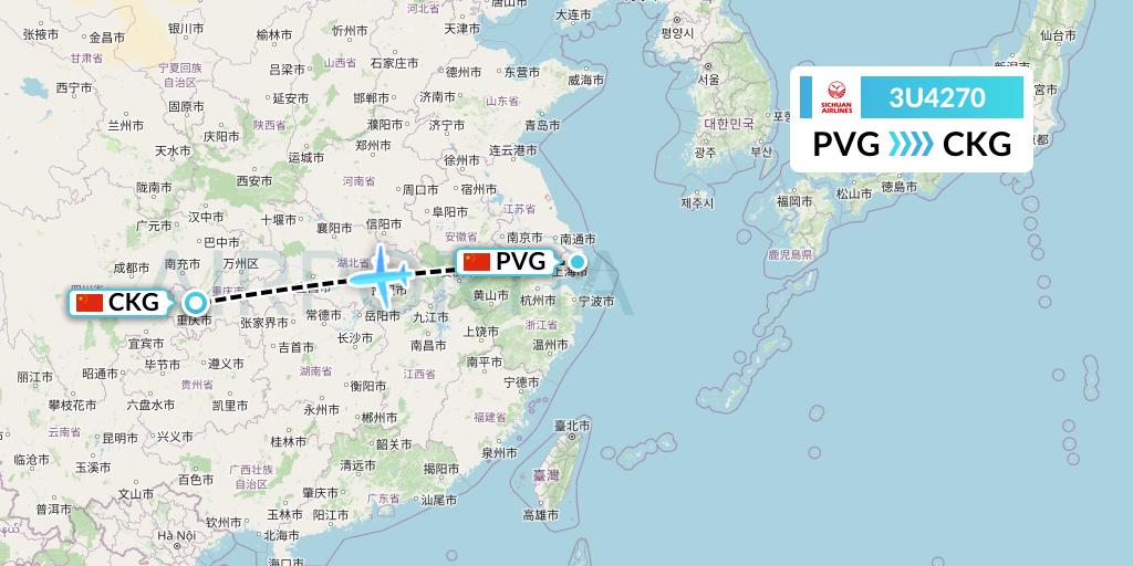 3U4270 Sichuan Airlines Flight Map: Shanghai to Chongqing