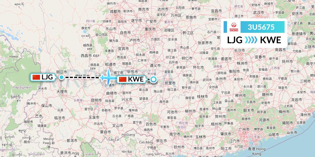 3U5675 Sichuan Airlines Flight Map: Lijiang to Guiyang