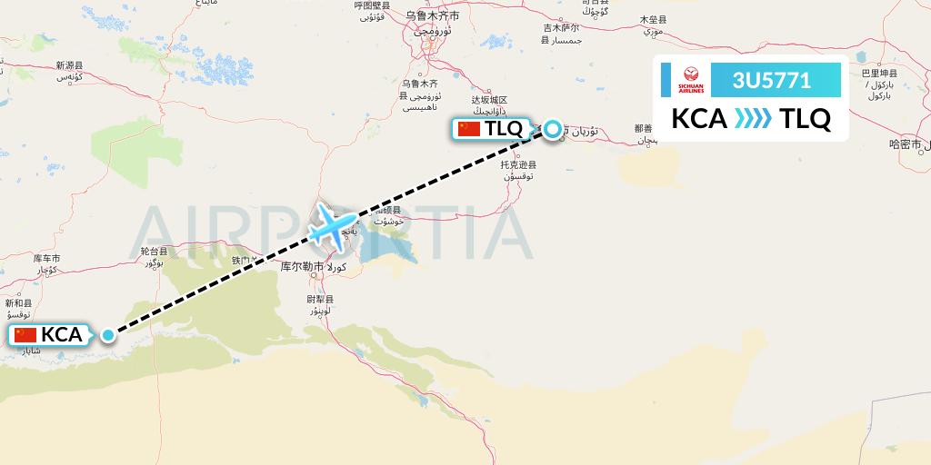3U5771 Sichuan Airlines Flight Map: Kuqa to Turpan