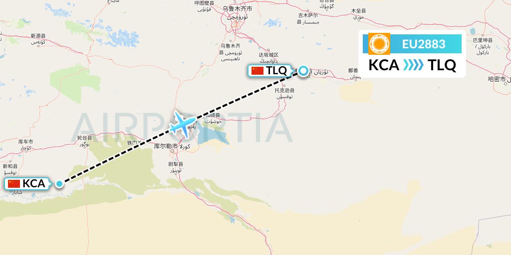 EU2883 Chengdu Airlines Flight Map: Kuqa to Turpan