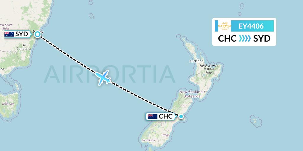 EY4406 Etihad Airways Flight Map: Christchurch to Sydney