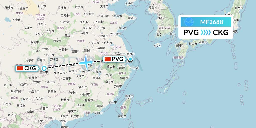 MF2688 Xiamen Airlines Flight Map: Shanghai to Chongqing