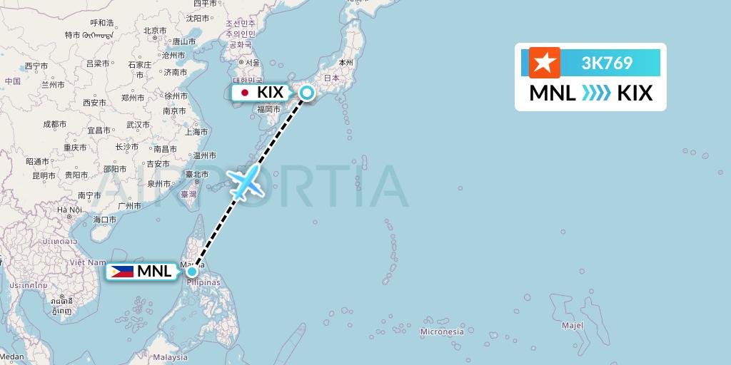 3K769 Jetstar Asia Flight Map: Manila to Osaka