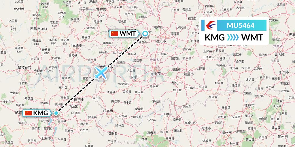 MU5464 China Eastern Airlines Flight Map: Kunming to Zunyi