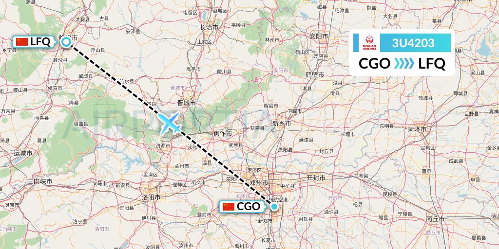 3U4203 Sichuan Airlines Flight Map: Zhengzhou to Yulin