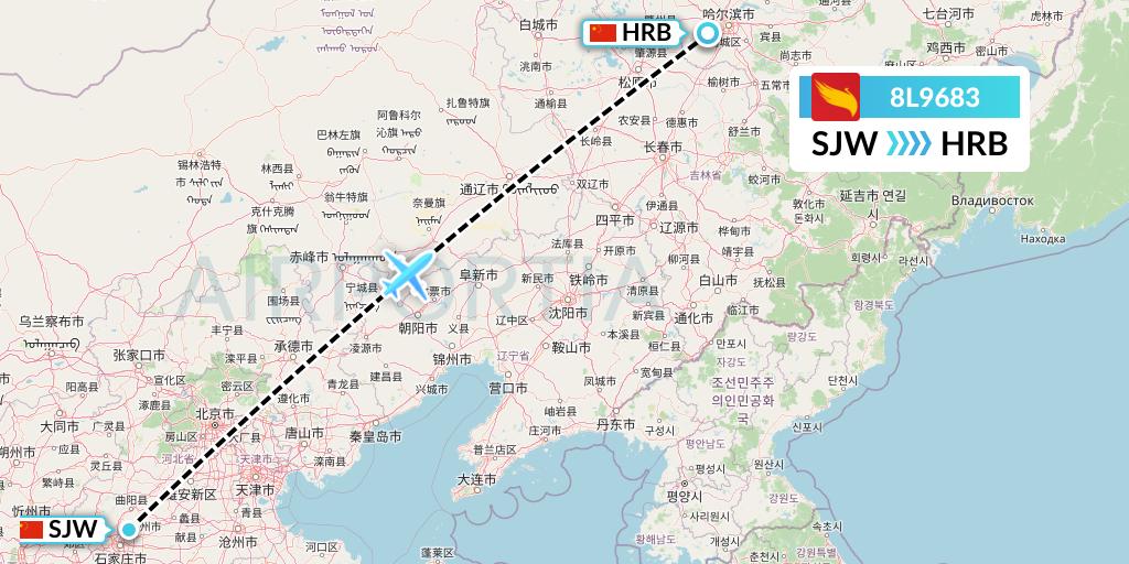 8L9683 Lucky Air Flight Map: Shijiazhuang to Harbin