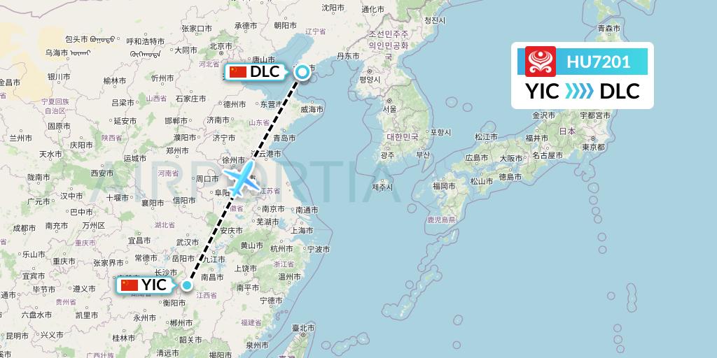 HU7201 Hainan Airlines Flight Map: Yichun to Dalian