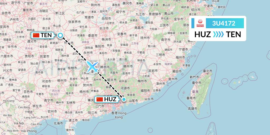 3U4172 Sichuan Airlines Flight Map: Huizhou to Tongren