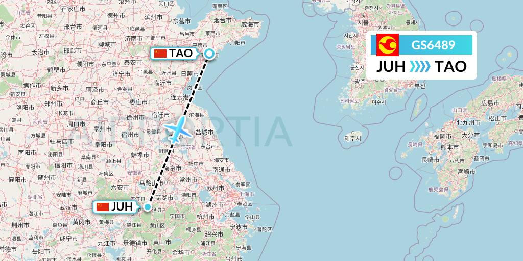 GS6489 Tianjin Airlines Flight Map: Chizhou to Qingdao