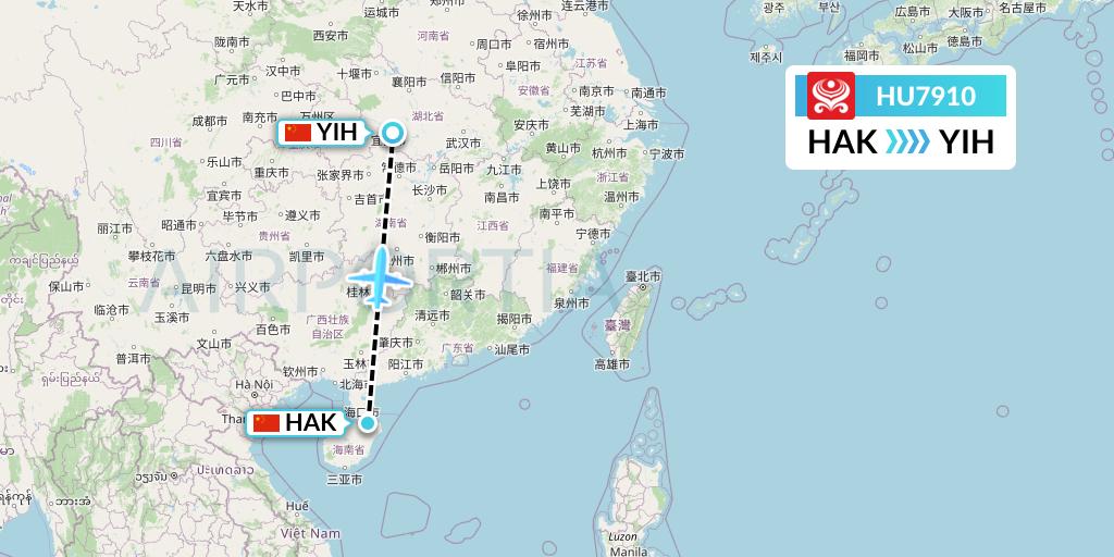 HU7910 Hainan Airlines Flight Map: Haikou to Yichang