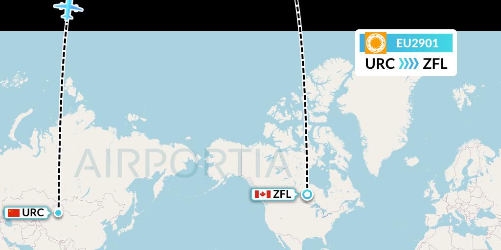EU2901 Chengdu Airlines Flight Map: Urumqi to South Trout Lake