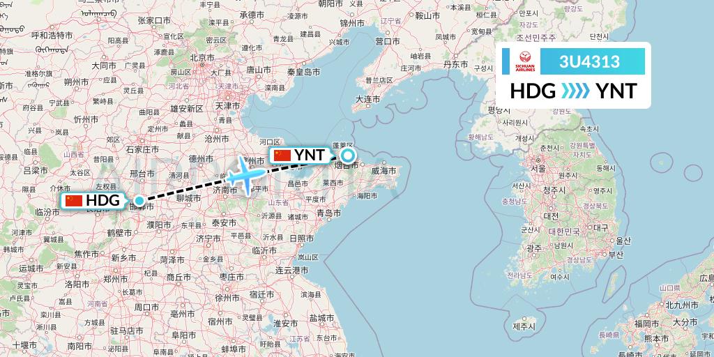 3U4313 Sichuan Airlines Flight Map: Handan to Yantai