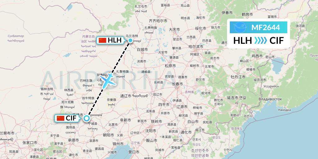 MF2644 Xiamen Airlines Flight Map: Ulanhot to Chifeng