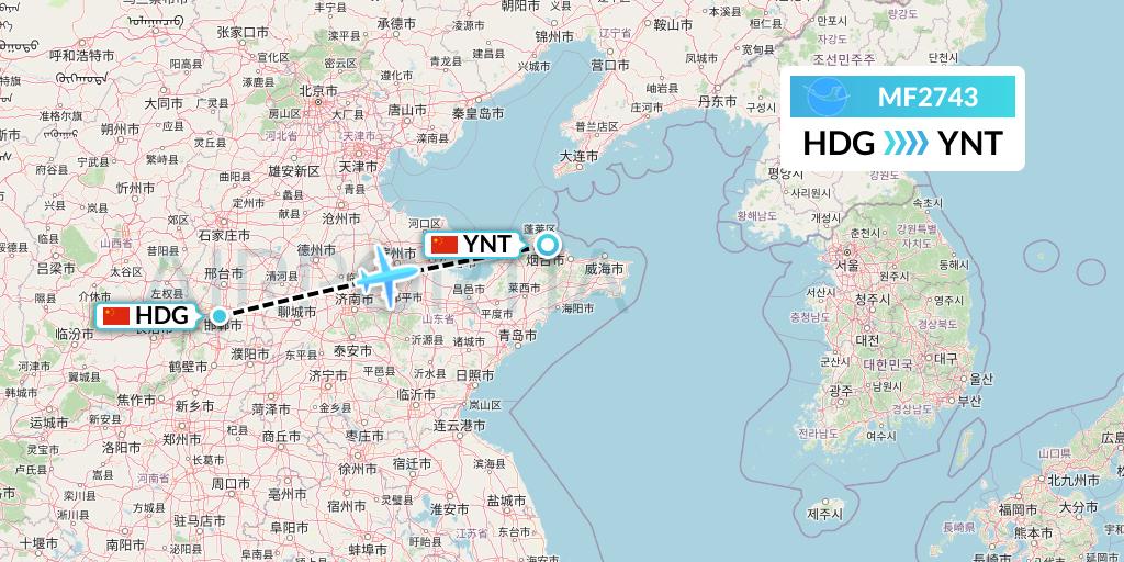 MF2743 Xiamen Airlines Flight Map: Handan to Yantai