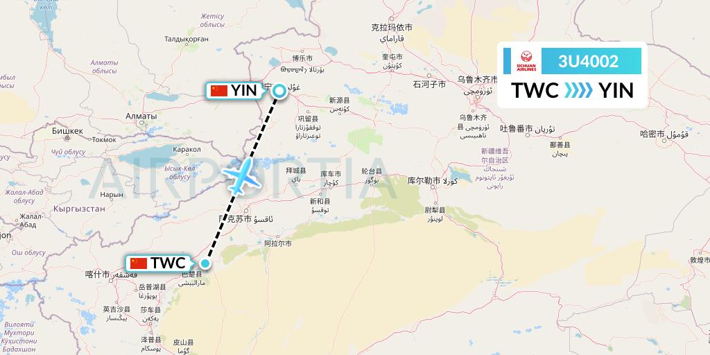 3U4002 Sichuan Airlines Flight Map: Kashgar to Yining