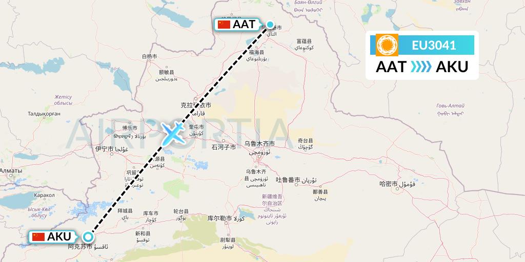 EU3041 Chengdu Airlines Flight Map: Altay to Aksu