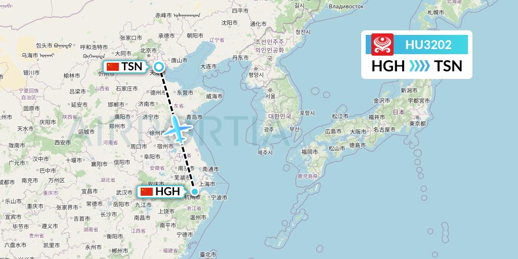HU3202 Hainan Airlines Flight Map: Hangzhou to Tianjin