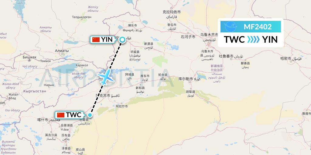 MF2402 Xiamen Airlines Flight Map: Kashgar to Yining