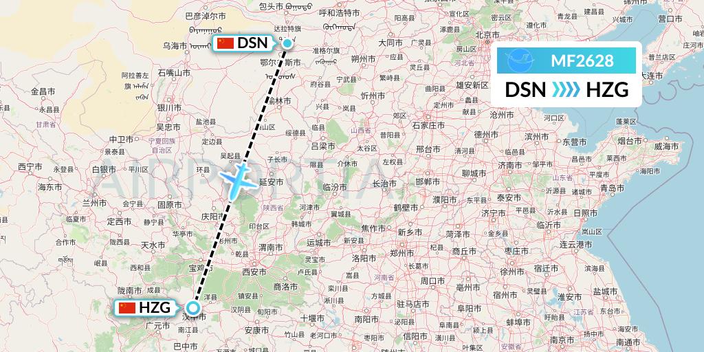 MF2628 Xiamen Airlines Flight Map: Dongsheng to Hanzhong