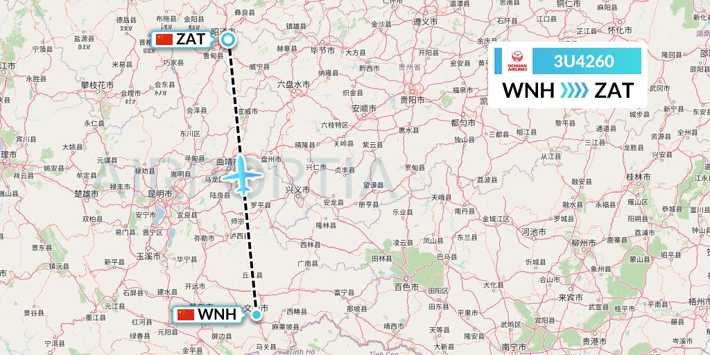 3U4260 Sichuan Airlines Flight Map: Wenshan to Zhaotong