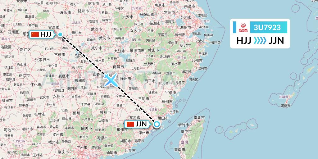 3U7923 Sichuan Airlines Flight Map: Huaihua to Jinjiang