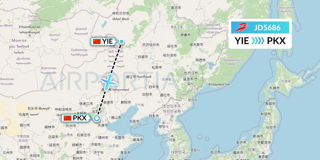 JD5686 Capital Airlines Flight Map: Arxan to Beijing
