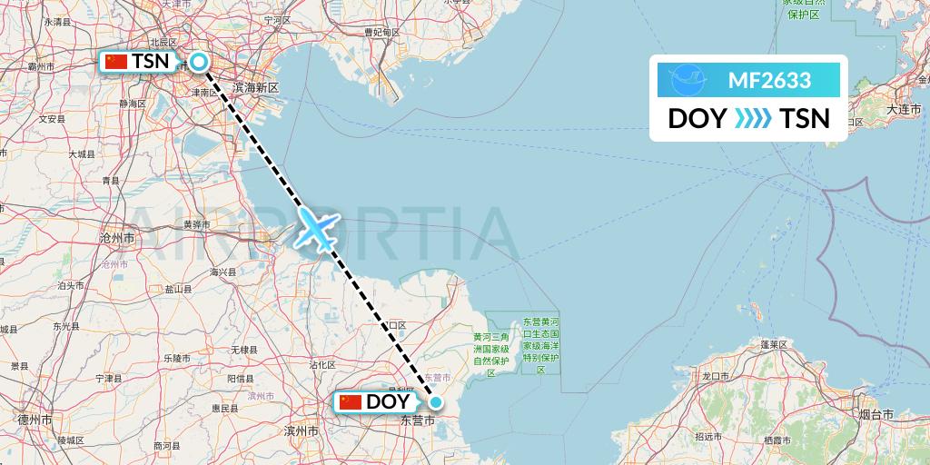 MF2633 Xiamen Airlines Flight Map: Dongying to Tianjin