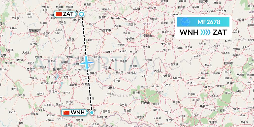 MF2678 Xiamen Airlines Flight Map: Wenshan to Zhaotong