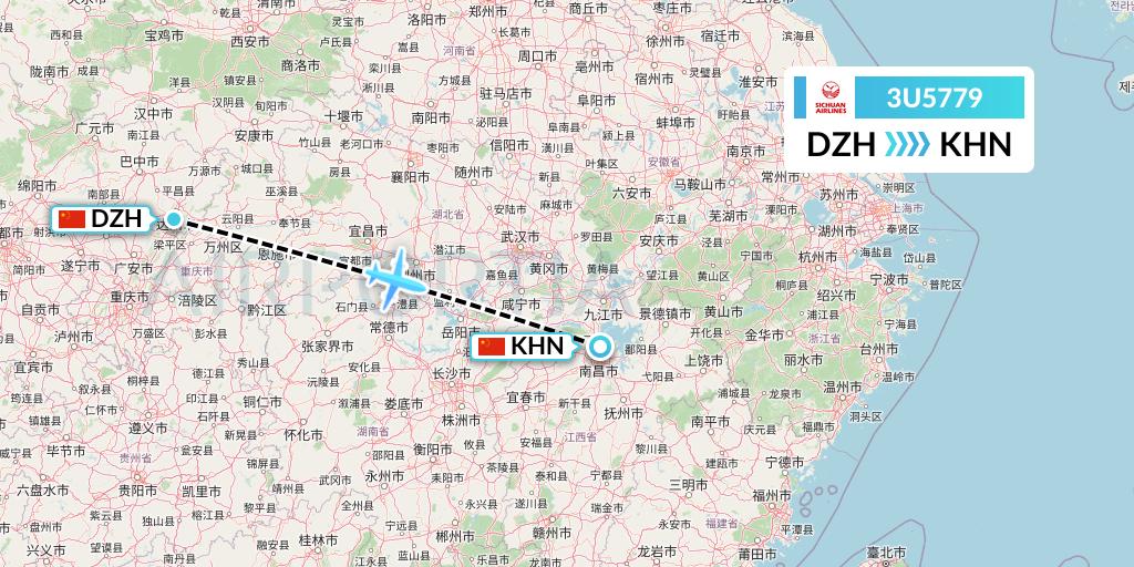 3U5779 Sichuan Airlines Flight Map: Dazhou to Nanchang