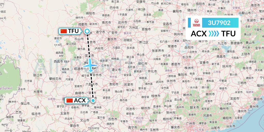 3U7902 Sichuan Airlines Flight Map: Xingyi to Chengdu