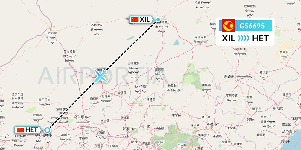 GS6695 Tianjin Airlines Flight Map: Xilinhot to Hohhot