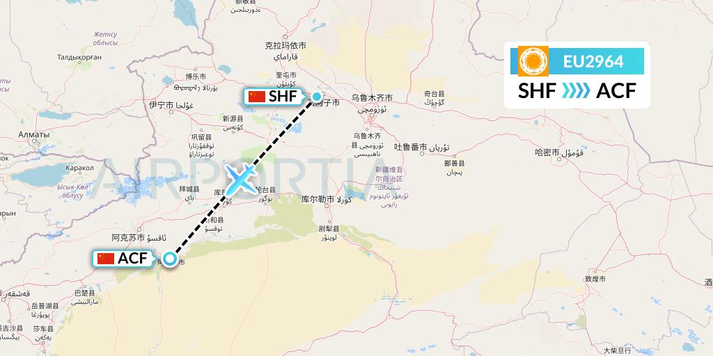 EU2964 Chengdu Airlines Flight Map: Shihezi to Aksu