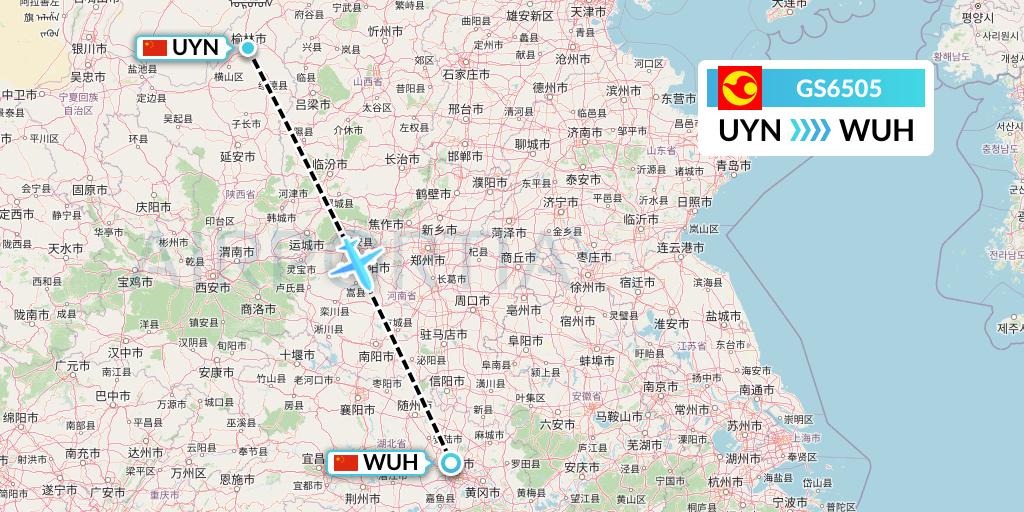 GS6505 Tianjin Airlines Flight Map: Yulin to Wuhan