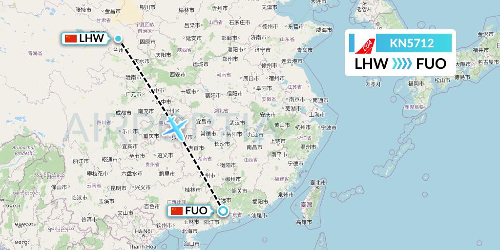 KN5712 China United Airlines Flight Map: Lanzhou to Foshan