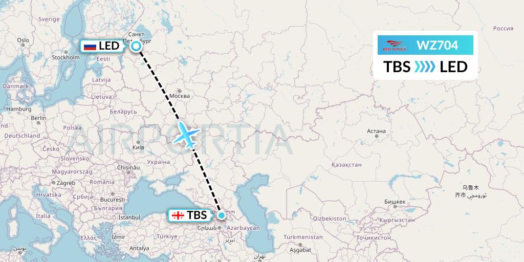 WZ704 Red Wings Flight Map: Tbilisi to St. Petersburg