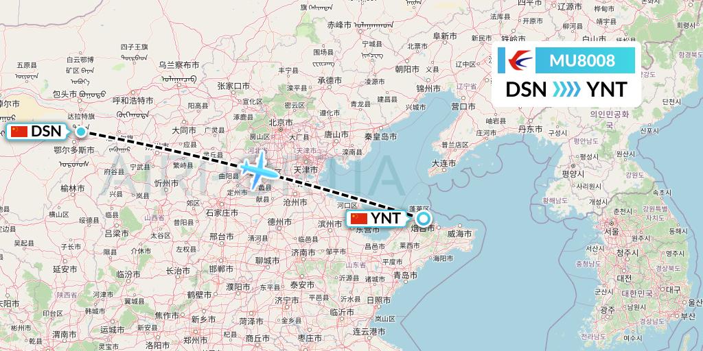 MU8008 China Eastern Airlines Flight Map: Dongsheng to Yantai