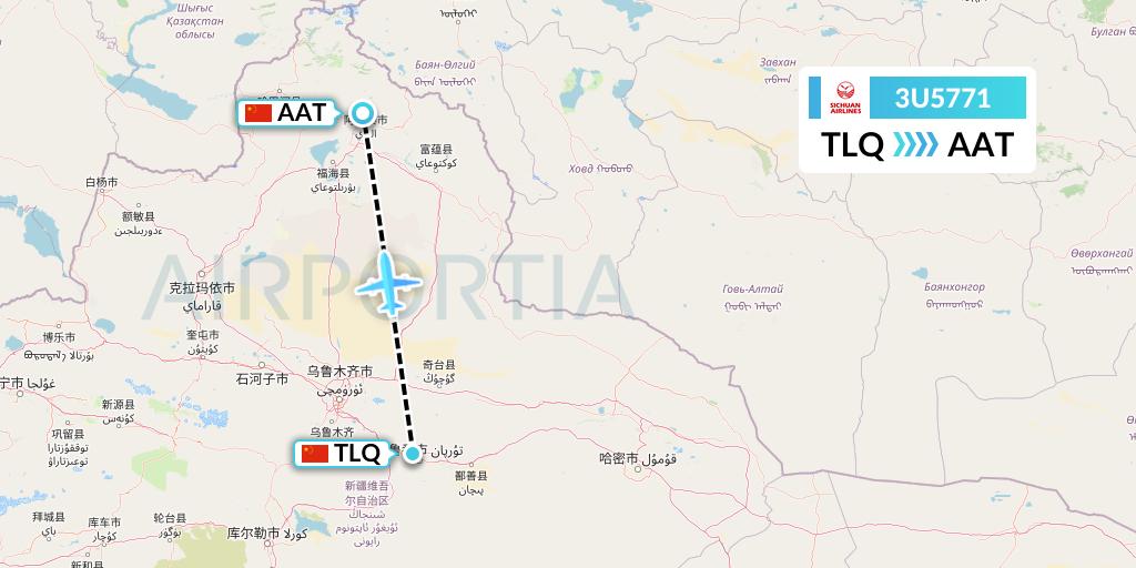 3U5771 Sichuan Airlines Flight Map: Turpan to Altay